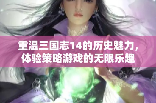 重温三国志14的历史魅力，体验策略游戏的无限乐趣