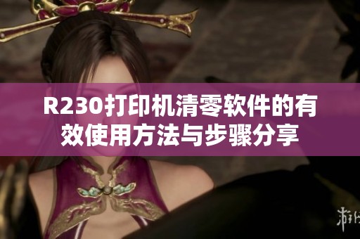 R230打印机清零软件的有效使用方法与步骤分享